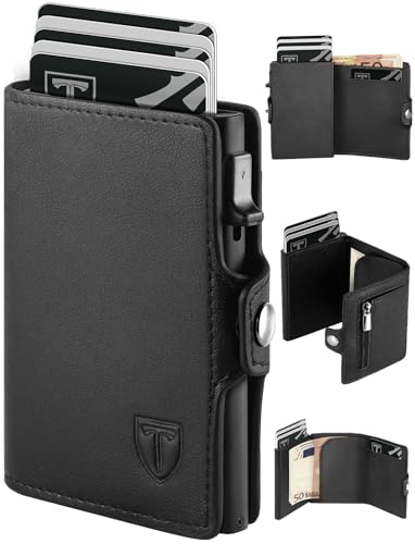Immagine prodotto: TEEHON Portafoglio Uomo Slim, Portacarte in Pelle con Protezione RFID, Porta Carte di Credito Uomo Piccolo, Porta Tessere con Portamonete e Scomparti Banconote - Confezione Regalo - NERO (A-01)