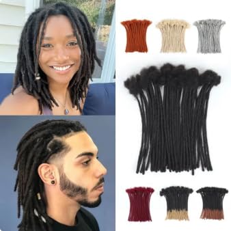 Loc Extensions Human Hair, 8 Inch 0.6cm Pencle Size Dreadlock Extensions Human Hair for Women Men Full Handmade Permanent Dreads Locs(Natural Black 40 Strands)