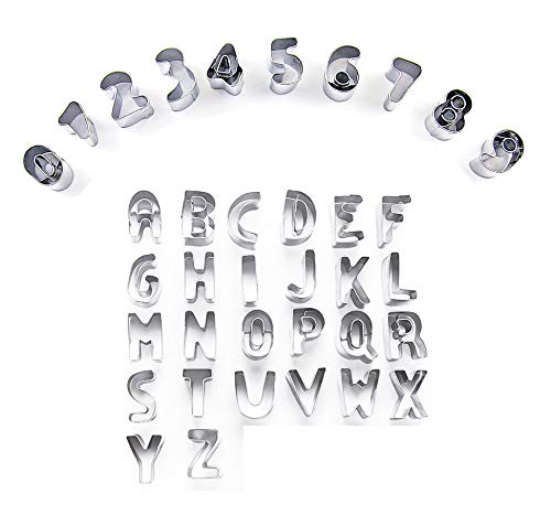 36 Pieces Mini Alphabet and Number Cookie Cutters Sets, Stainless Steel Mold Tools for Fondant Biscuit, Cake, Fruit, Vegetables, or Dough