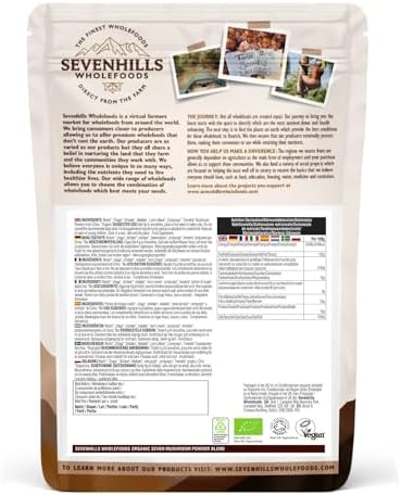 Sevenhills Wholefoods Organiczna Mieszanka Siedmiu Grzybów w Proszku 200g (Reishi, Chaga, Shiitake, Maitake, Lwia Grzywa, Cordyceps, Tremella)