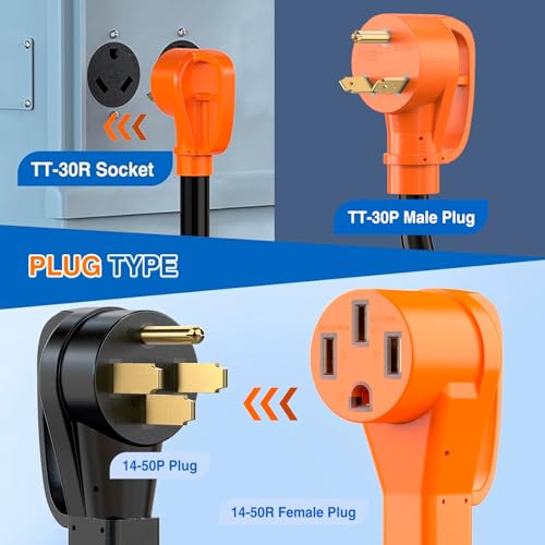 Image of Nilight RV Y Splitter Adapter Cord 30 Amp to 50 Amp TT-30P Male Plug to 14-50R Female Receptacle Heavy Duty Electrical STW Wire Waterproof Cord for RV Camper Van Trailer