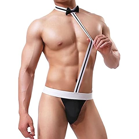 DURINM Borat Mankini Herren Strings Netz Strand Badeanzüge Hosenträger Tanga Kellner Borat Unterwäsche Herren Sexy Mankini Beach Swimwear Hosenträger Tanga Kellner Borat Unterwäsche (Schwarz) Cover