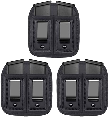 3-Pack Double Magazine Holster/Mag Pouch, IWB Concealed Carry Holster for Glock 17 26 43 Sig 1911 S&W M&P 9mm .40 .45 Fits 7 10 15 Round Ammo Clips for Pistols