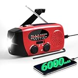 防災ラジオ 多機能 防災懐中電灯ラジオ 携帯 6000mAh大容量 スマホ充電 手回し充電 ソーラー充電対応 LEDライト SOSアラート AM/FM受信 IPX3防水 防災グッズ 防災地震 津波 台風 停電 緊急対策 日本語説明書付 (レッド)