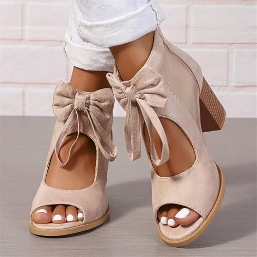 Ladmiple Women's Bow Knot Heeled Sandals Open Toe High Block Chunky Heels Ankle Strap Mesh Bride Wedding Party Dress Shoes3