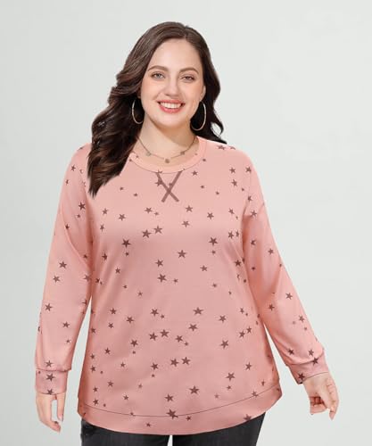 Image of CARCOS Plus Size Tops for Women Color Block Flower /Striped /Camo Crew Neck Long Sleeve Tee Shirt