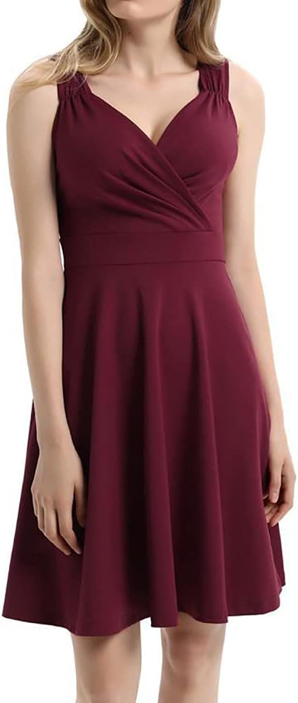 Women 50s 60s Vintage Sleeveless V-Neck Cocktail Swing Dress 1950s Wedding Semi Formal Party Rockabilly Evening Prom Dress - Image 2