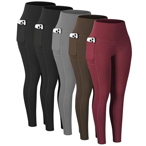 Diravo 5 Pack Workout Leggings for Women with Pockets - High Waisted Yoga Pants Women Tummy Control Gym Athletics Clothes
