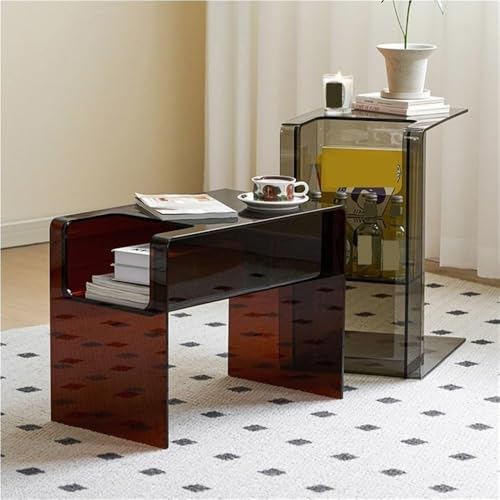 Side Table with Storage Acrylic C-Shaped End Tables Transparent Bedside Tables Accent Table for Living Room Heavy Duty(Green) - Image 6