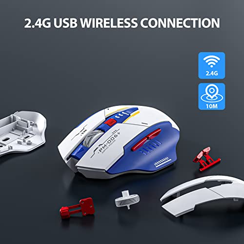 Inphic Wireless Mouse, Rechargeable Ergonomic Silent Mice With 2.4G Usb Receiver Mecha Style Mouse Wireless For Laptop Computer Mac Macbook, Blue & White #TOP4