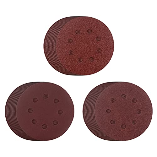 Elezenioc Discos de lijado de 125 mm, 60 unidades de gancho y bucle de almohadilla de lijado de 20 x 40/80/180 Grits mixtos de 8 agujeros, discos de lijado redondos para lijadora orbital aleatoria Cover