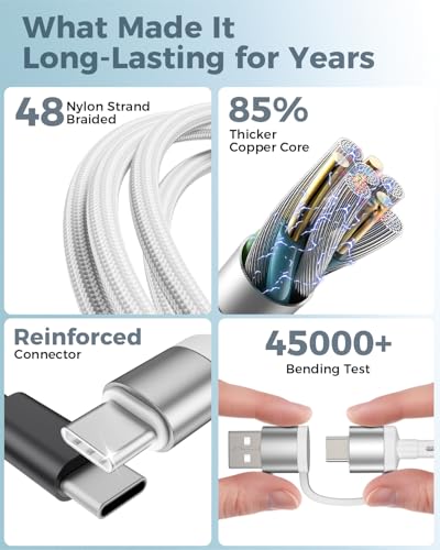 Image of White Travel Essentials for Apple Watch Charger,Multi Charging Cable for iPhone 17,iWatch Charger USB C Cord,Car Cruise RV Camping Essentials 2026 for iWatch Ultra /11&iPhone 16 /15, Xbox One Cables