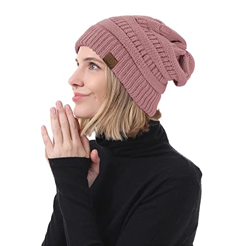 Image of Zando Beanies Women Winter Beanie for Women Warm Hats for Women Thick Knit Beanie Hat for Women Womens Beanie Unisex Cozy Slouchy Hat Soft Girls Beanie Caps Black&Light Grey&White&Skin Pink