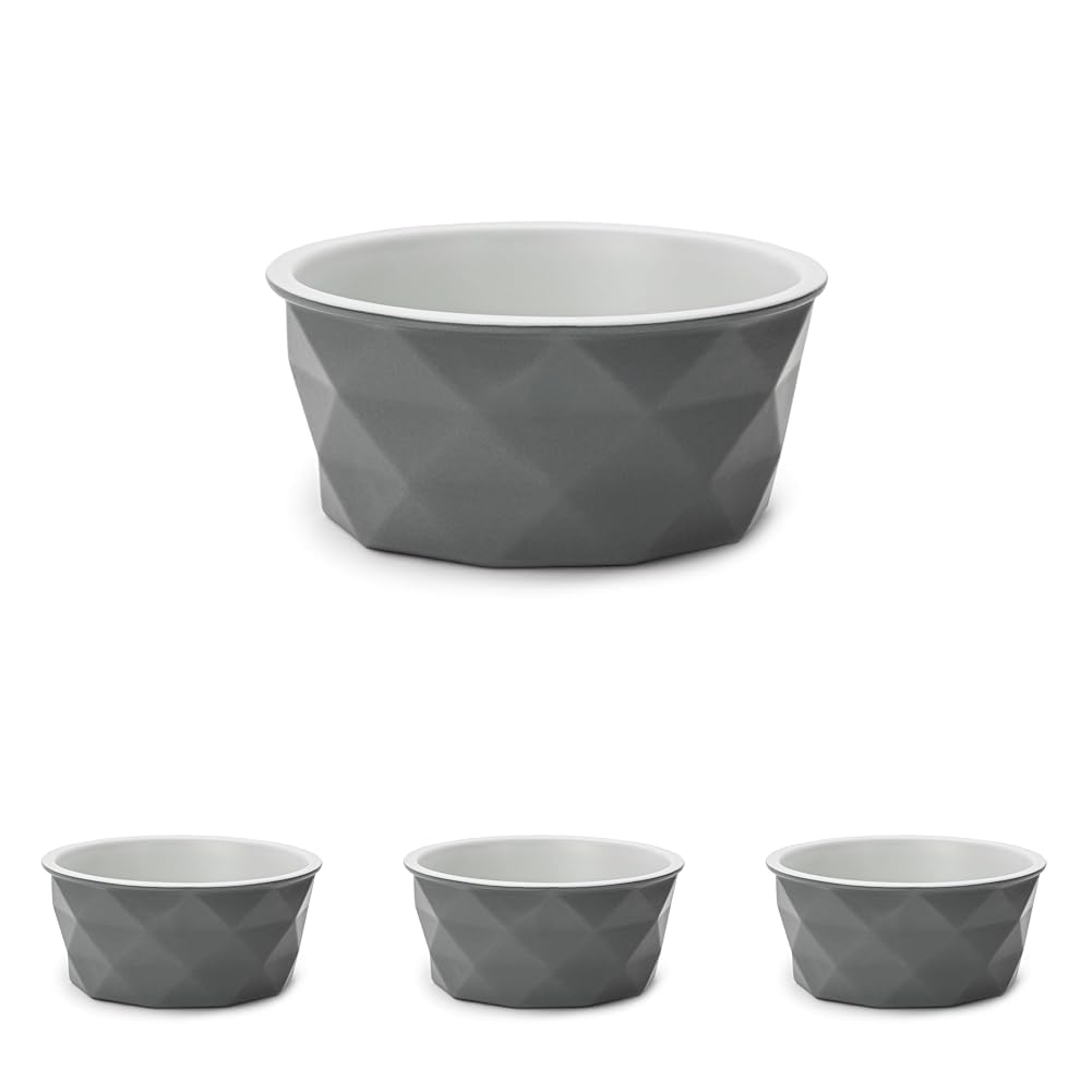 lionto Futternapf aus Keramik mit rutschfestem Silkonboden, 550 ml, Hundenapf aus robustem & geruchsneutralem Material, leicht zu reinigen, ergonomisches Design, Wassernapf für Hunde&Katzen, grau