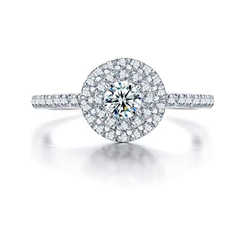 DYUNQ Sterling Silver Round Cut Cubic Zirconia CZ Double Halo Engagement Wedding Ring for Women (5.5) Cover