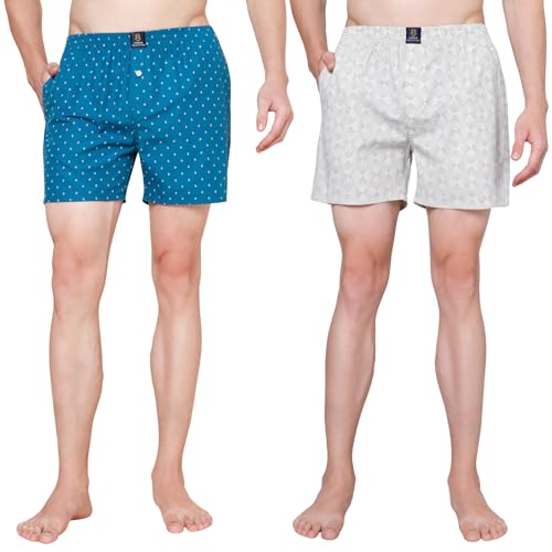 Image of Urban Scottish Men's Pack of 2 Cotton Printed Boxers with Side Pockets