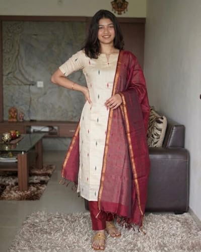 Image of GoSriKi Kurta Set for Women Viscose Printed | Kurti Set for Woman | Kurta Pant Dupatta 3 Piece Outfit | V Neck Elbow Length Sleeve Straight Ethnic Dress Stylish Clothing