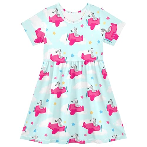 Emelivor Airplane Star Lightblue Girls Summer Dress Toddler Girl Skater Dresses Short Sleeve Dress for Girl,2T