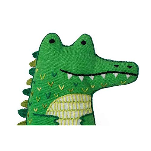 Image of Kiriki Press DIY Embroidery Doll Kit - Skill Level 2 - Beginner to Advanced Embroidery Kits for Adults Teens (3 Skill Levels) Animal Embroidery Kit - Screen Printed Pattern (Alligator - Level 2)