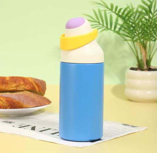 Image of HomeCloud 500ML Stainless Steel Water Bottle for Kids - Double Wall Vacuum Insulated, Leakproof Straw Lid, BPA-Free Reusable Flask with Dual Drinking Spout for School, Travel & Sports (Blue Yellow)