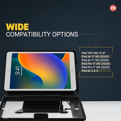 Image of Desktop Anti-Theft Stand - CTA Kiosk Stand with Stylus, Tether, and Aluminum Enclosure for iPad (Gen 2-6), Air (Gen 1 & 2), & Pro 9.7 - Black (PAD-DASB)