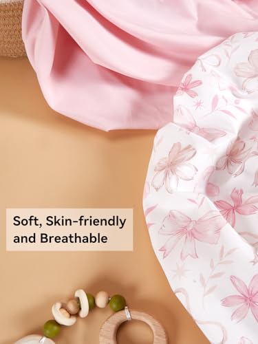 Image of Changing Pad Cover Set in Soft Jersey Material - Fits 32 inch /34''x16 Contoured Pad for Babies, Pink Flower&Butterfly