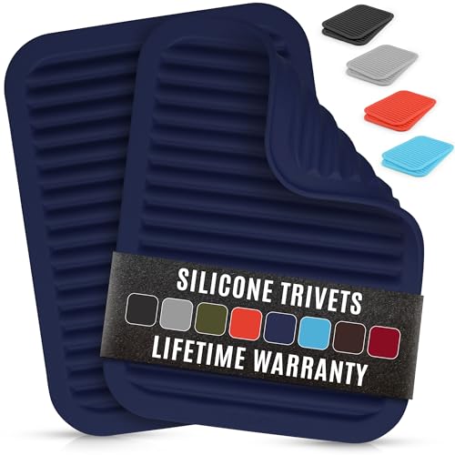 Zulay 2 Pack (9"x12") Silicone Trivets for Hot Pots and Pans - Multi-Purpose & Versatile Trivet Mat - Heat Resistant Silicone Trivet - Durable & Flexible Hot Pads for Kitchen Counter - Navy Blue