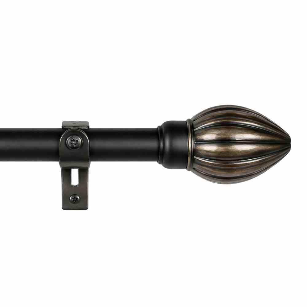 The Decor Mart 28"-48" Adjustable Curtain Rod for Door & Windows with Brackets Set Curtains Hanging Extendable Iron Metal Pipe Holder with Rustic Metal Finial (Black, 0.75" Diameter)