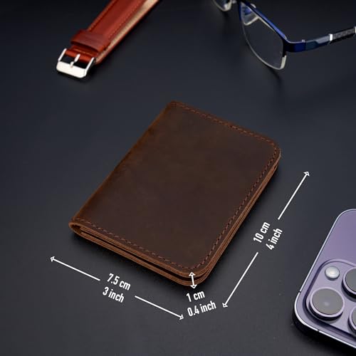 Awesometik Ultra Slim Vertical Card Holder Unisex Wallet. Full Grain 100% Leather. Mens & Women Slim Wallet, Minimalist Thin Front Pocket Leather Credit (Brown)3