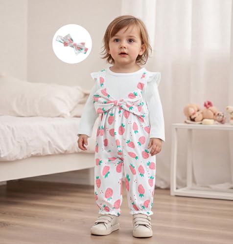 Lefyira Strawberry Romper Baby Girl Fall Clothes Ribbed Jumpsuit Floral Long Sleeve Newborn Strawberry Outfit Winter Romper3