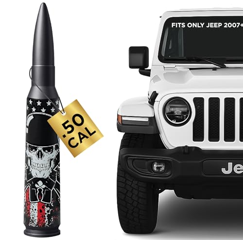 Image of 50 Cal Badass Bullet Antenna Fits Jeep Wrangler JK & JL from (2007 for Jeep Wrangler & Gladiator Accessories - Car Wash Safe & Anti Thelf Design - Ditch The Whip & Upgrade Your Jeep