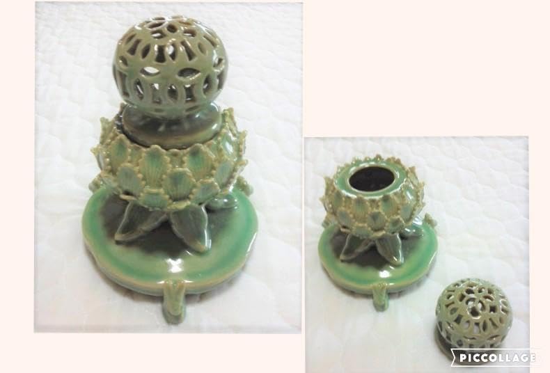 蓮型透かし彫り香炉　高麗青磁　田中恒子　花の器　星型キャンドルスタンド　香りの本 蓮型透かし彫り香炉 高麗青磁 田中恒子 花の器 星型キャンドル