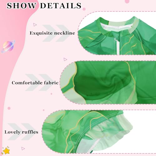 ALAZA Toddler Swimsuit Girl Bathing Suit Swimwear Rash Guard Marble Green Long Sleeve 3T4