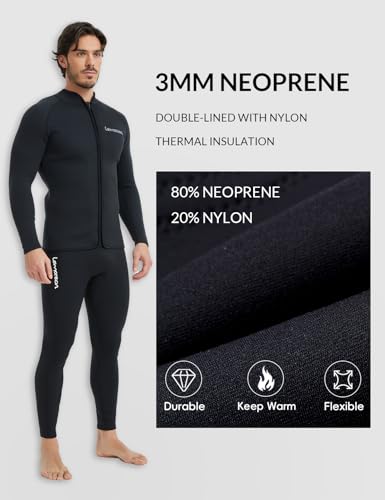 Lemorecn Men’s 3mm Wetsuits Jacket Long Sleeve Neoprene Wetsuits Top(2031blackXL)