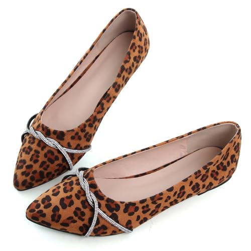Image of TN TANGNEST Womens Casual Flats Chain Ballet Flats | Fashion Pointed Toe Rhinestone Flats, Comfort Slip On Dress Shoes for Business Work Office Wedding Party