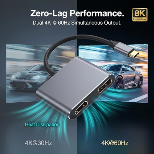 Répartiteur USB-C vers HDMI Double Écran 4K 144Hz pour Ordinateur Portable - 3