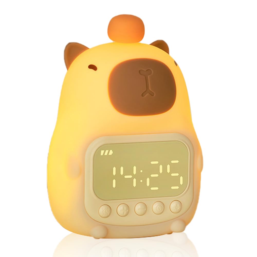 SKIKHN Capybara Alarm Clock with Night Light for Kids,Kids Alarm Clock Digital Bedside Clock with Snooze,2 Independent Alarms,Rechargeable Alarm Clocks Bedside,capybara gifts for Teen Girls Boys