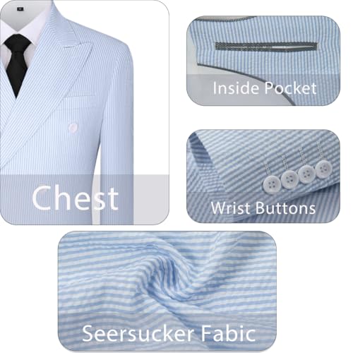 Seersucker Mens Suit Slim Fit 2 Pieces Striped Tuxedos Set Jacket Blazer Pants Double Breasted Summer Suits for Men Prom2