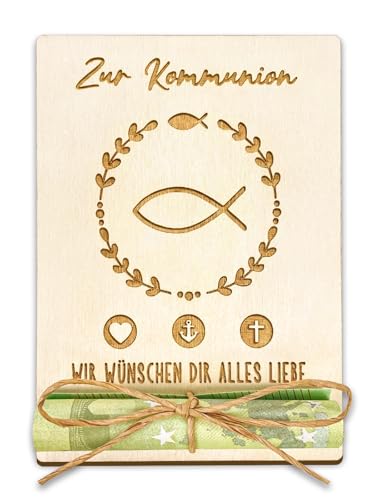 Luckeey Kommunion Geschenke für Mädchen, Geldgeschenk Kommunion Verpackung aus Holz, Geschenke zur Erstkommunion, Personalisiert Erstkommunion Geschenk Mädchen & Jungen - 12.5 × 9 cm