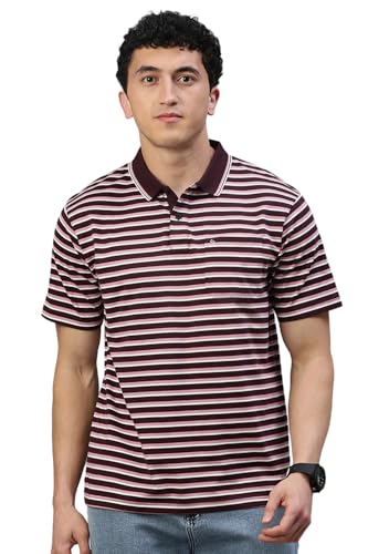 Image of Classic Polo Men's Half Sleeve Polo Neck Authentic Fit Striped Cotton T-Shirt