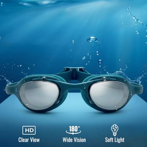 Image of First Lens Adult Clear Wave Swimming Goggles Comfortable Water-Seal Fit and Adjustable, clear vision, Anti-Fog coating, UV-protection Swim goggle for Men & Women - Blue - SW34