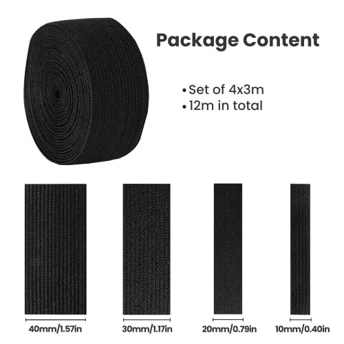Mix Size Elastic for Sewing Black, Knitted, Set of 4 (10-20-30-40 mm), 12 metres (4x3 metres), 1 count (Pack of 4) - Image 2