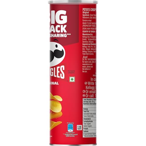 Pringles Original | Potato Chips | Classic Salted Potato Chips | Crispy Snack | Crunchy Snack for Movies, Games & More | On-the-Go Can | 141g