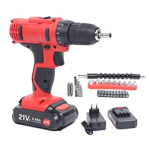 21V Akkuschrauber Set, 45Nm Akku Bohrschrauber mit Akkus, 2-Gang,18+1 Drehmomenteinstellung, LED-Licht, Akku Bohrmaschine mit Werkzeugkoffer für Haus und Garten DIY Projekt