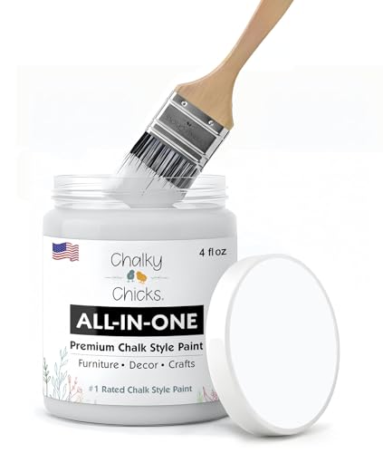 Chalky Chicks 4 Fl Oz Matte CottonTail White Chalk Paint for Furniture Without Sanding - No Prep...