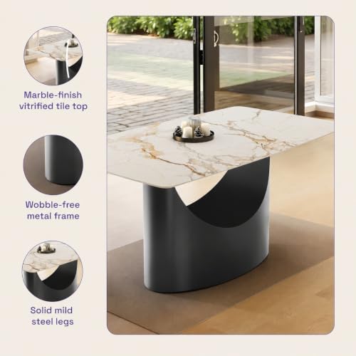 Image of Wakefit Taco Dining Table - Golden Statuario - 6 Seater I Marble Finish I Vitrified Tile Top I Golden Statuario