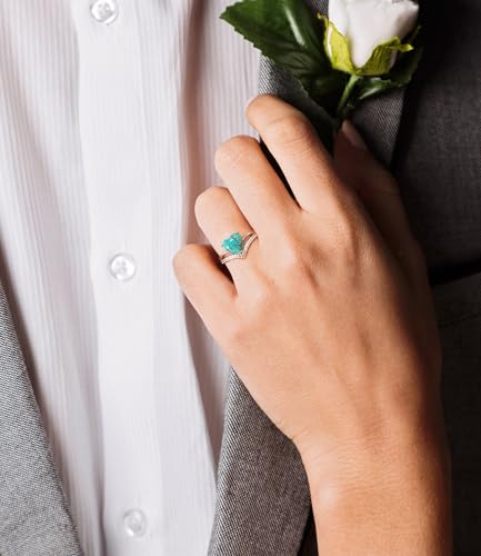 Real Turquoise Ring for Women Heart Shape Genuine Stone with CZ 925 Sterling Silver Engagement Rings Jewelry for Her Wife Mom3