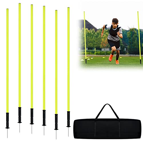 Aufun Set de perches de Slalom 150cm, Set de 6 perches d'entraînement Agility pour l'agility & l'entraînement de Coordination - pour Le Football & Les Sports...