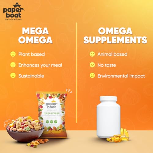 Image of Paper Boat Mega Omega Dry Fruits Mix, Premium Trail Mix with Omega 3 | Healthy Mixed Nuts with Almonds | Walnuts | Cranberry | Pumpkin Seeds (Pack of 20, 30g each)