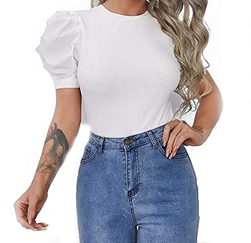 Buy Women's Puff Half Sleeve Solid Stylish White Top for Junior Teen Girls ( White, Medium) at Amazon.in